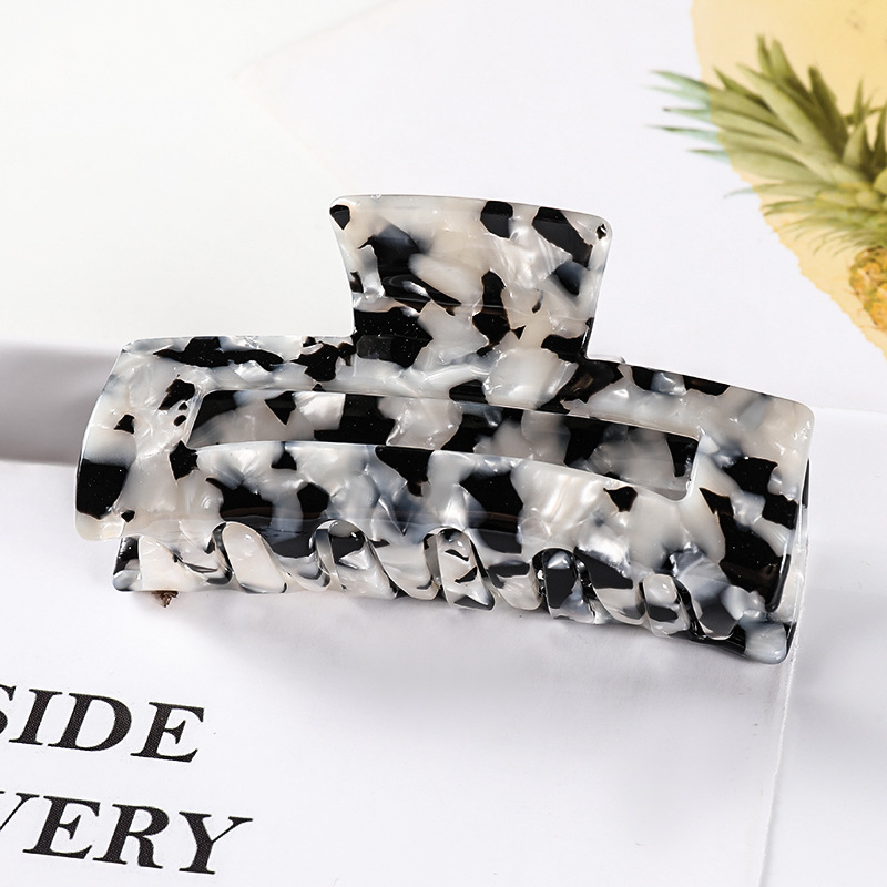 European and American Hair Accessories Women's Foreign Trade Barrettes Black and White Plaid Head Clip Updo Large Size Acetate Acrylic Grip Back Head Hair Claw
