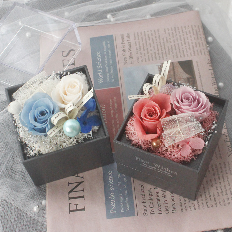 Preserved Fresh Flower Transparent Acrylic Flower Box Valentine&#039;s Day Gift Preserved Fresh Flower Rose Square Gift Box