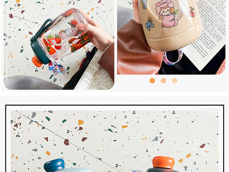 INS Cartoon Doodle Cup Large-Capacity Water Cup Female Strap Sports Plastic Cup Large DIY Sticker Student Water Cup INS Cartoon Doodle Cup Large-Capacity Water Cup Female Strap Sports Plastic Cup Large DIY Sticker Student Water Cup