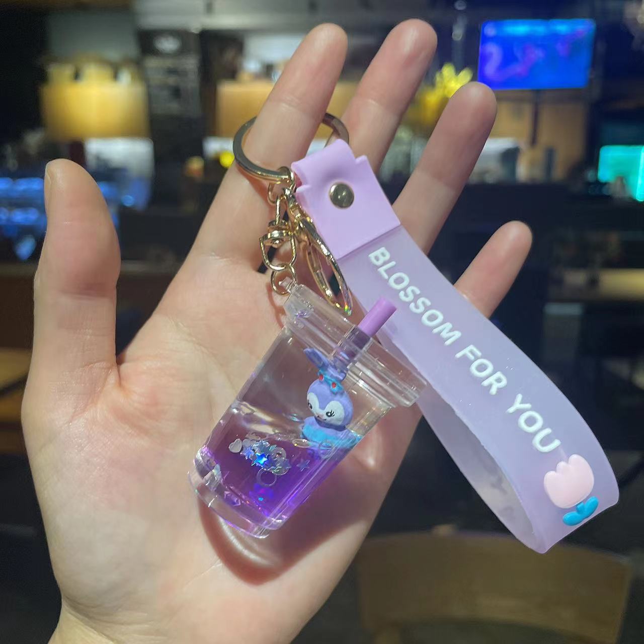 Oil Liquid Cartoon Cute Star Delu Keychain Pendant Quicksand Creative Acrylic Milky Tea Cup Drifting Bottle