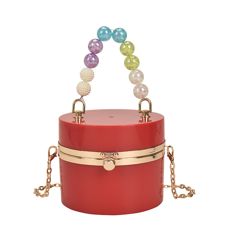 Candy Color Acrylic Small round Bag Summer 2021 New Personalized Color Beaded Ins Shoulder Chain round Bag