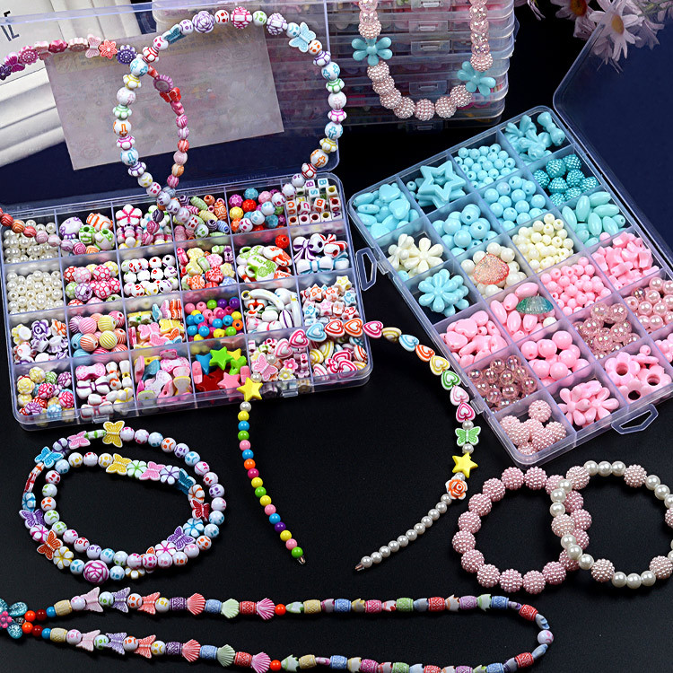 24 Grid Acrylic Beaded Children&#039;s Beaded Toys DIY Handmade Girl Bead-Stringing Toy Wear Necklace Bracelet Puzzle