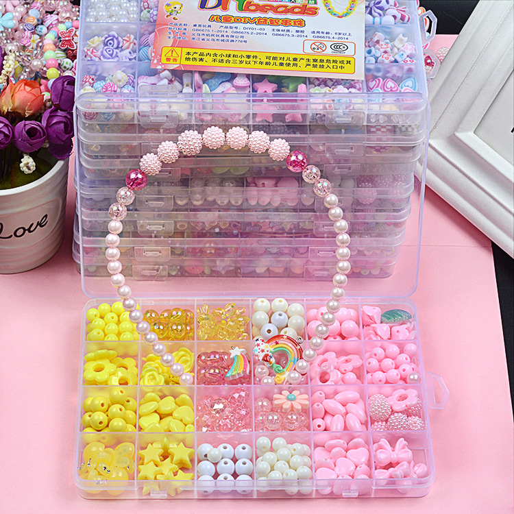24 Grid Acrylic Beaded Children&#039;s Beaded Toys DIY Handmade Girl Bead-Stringing Toy Wear Necklace Bracelet Puzzle