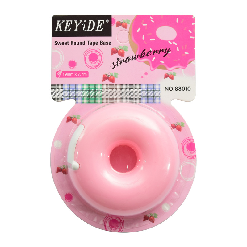 Korean Creative Cartoon Stationery Portable Donut Tape Base Magic Tape Cutter with Small Tape