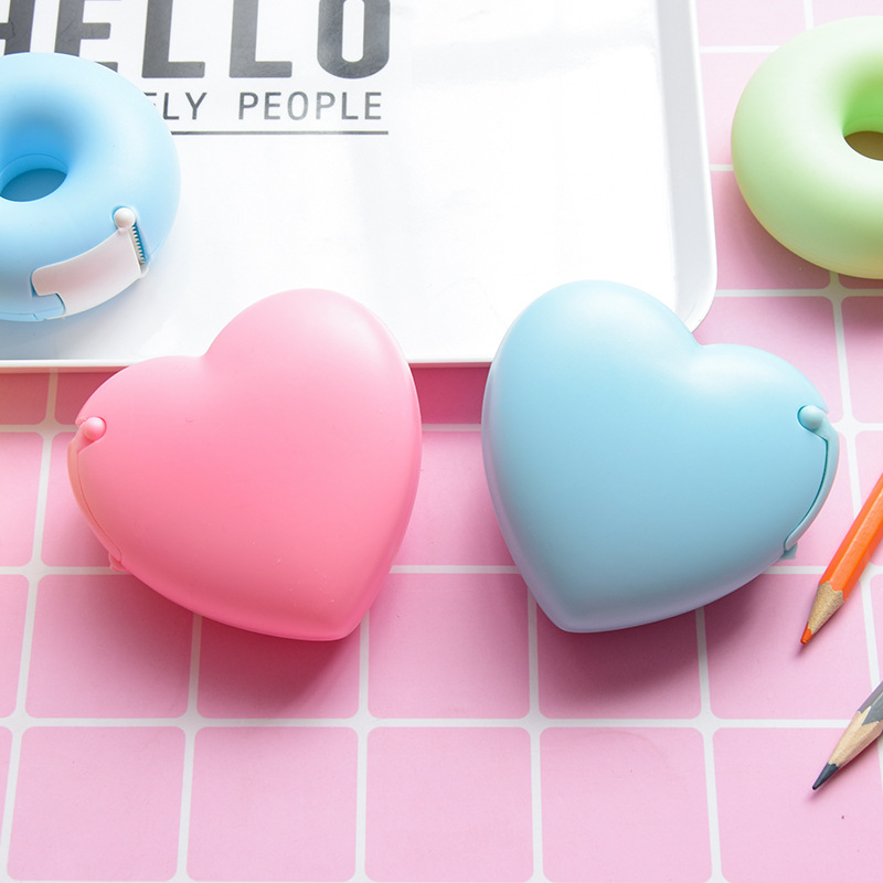 Korean Creative Cartoon Stationery Portable Donut Tape Base Magic Tape Cutter with Small Tape