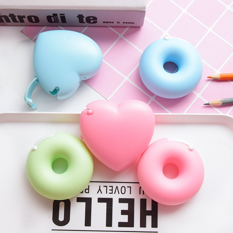 Korean Creative Cartoon Stationery Portable Donut Tape Base Magic Tape Cutter with Small Tape