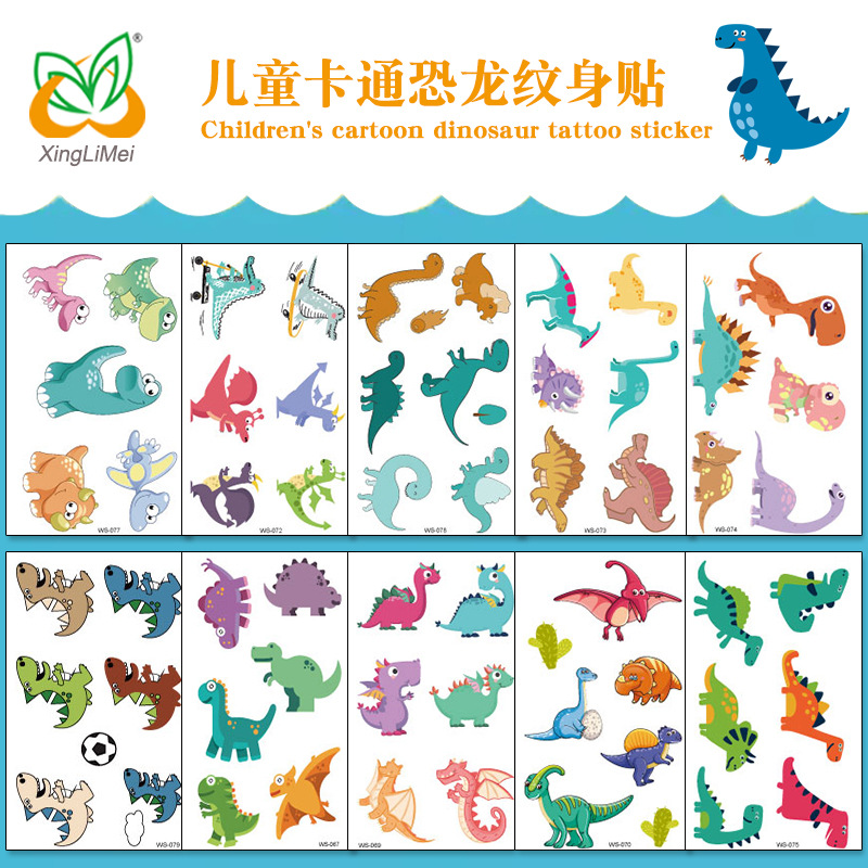 Waterproof Children Cute Cartoon Unique Tyrannosaurus Animal Theme Party 3D Sticker Paper Dinosaur Tattoo Sticker