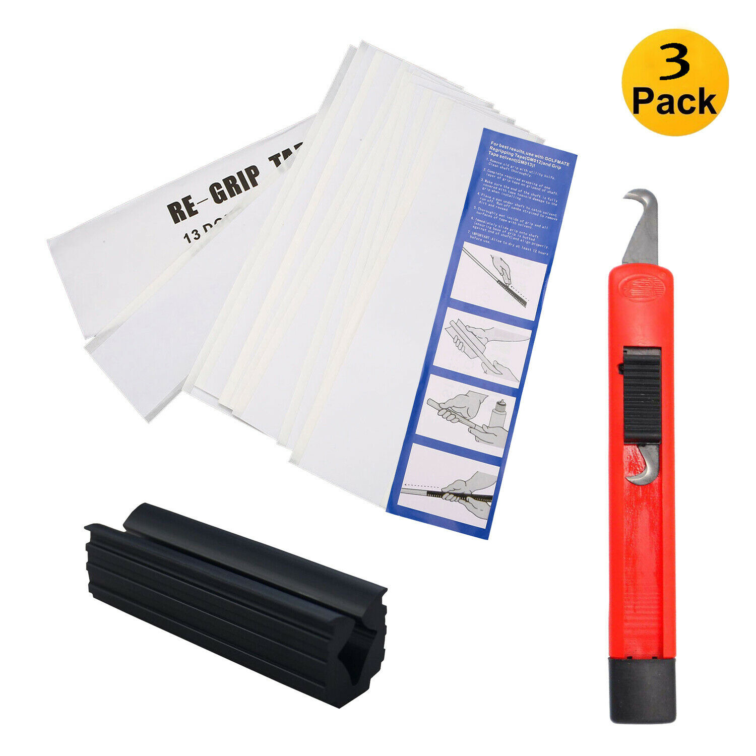 Golf Grip Replacement Accessories Combination Club Double-Sided Adhesive Glassine Tape Plastic Cutter Rubber Fixture Sol Agent