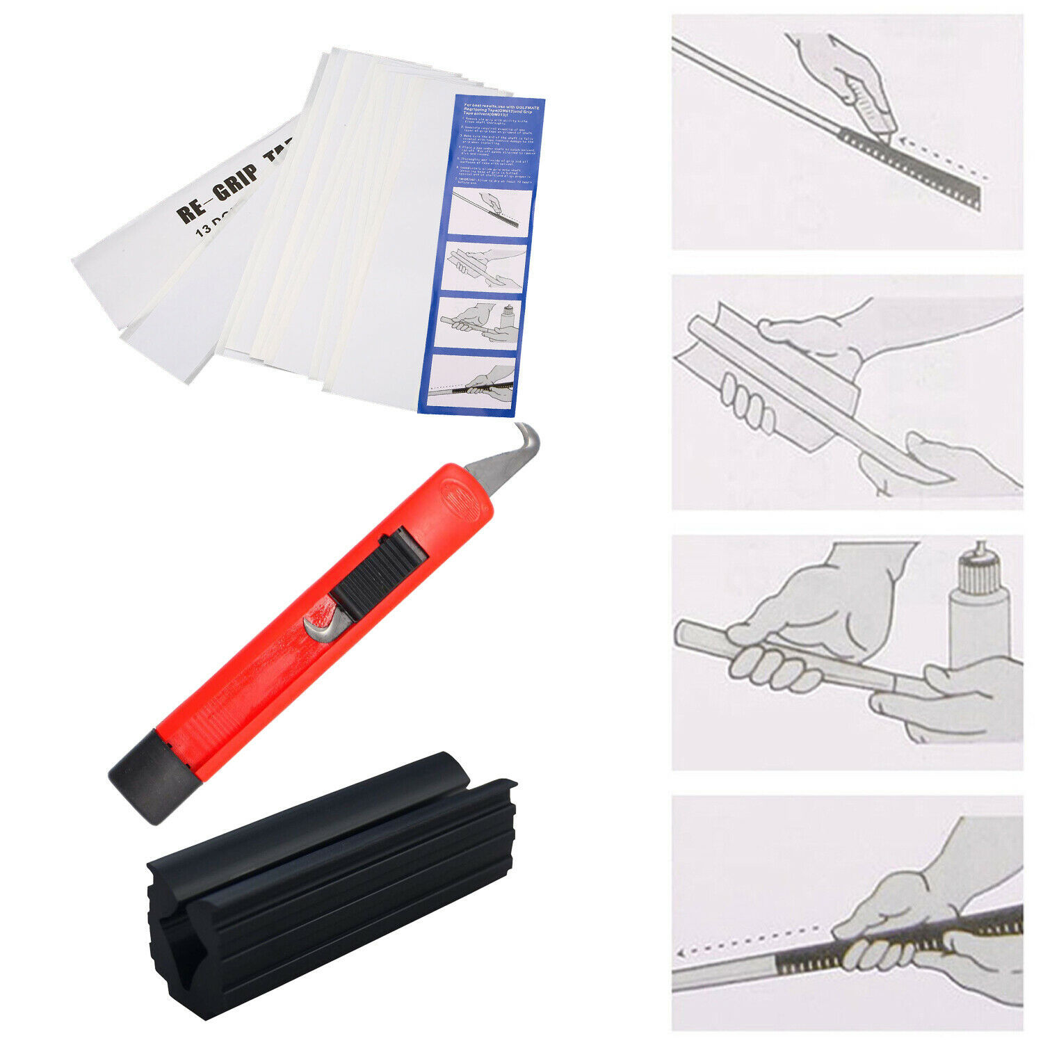 Golf Grip Replacement Accessories Combination Club Double-Sided Adhesive Glassine Tape Plastic Cutter Rubber Fixture Sol Agent