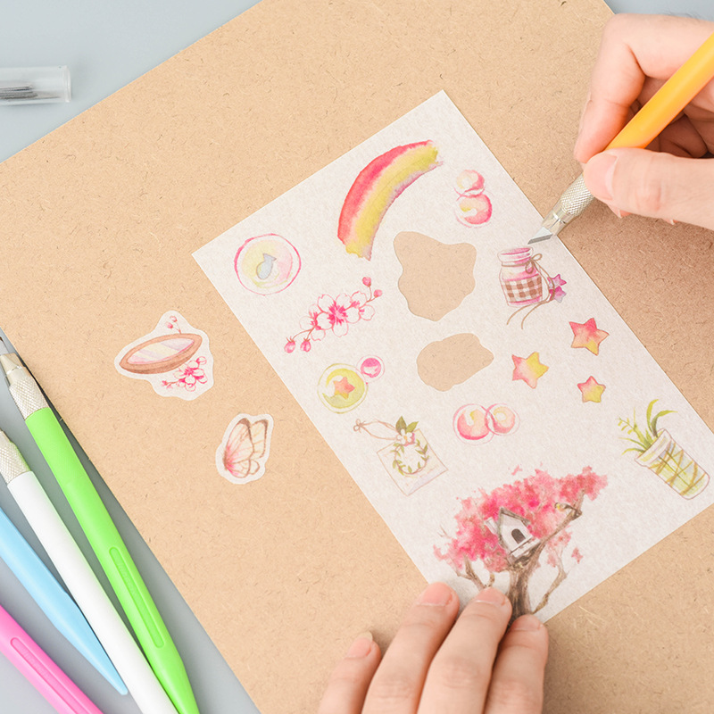 Notebook and Paper Adhesive Tape Cutting Rubber Stamp Carving Burin Pencil Knife Burin Hand Account Stickers Painting Stickers Paper Cutter