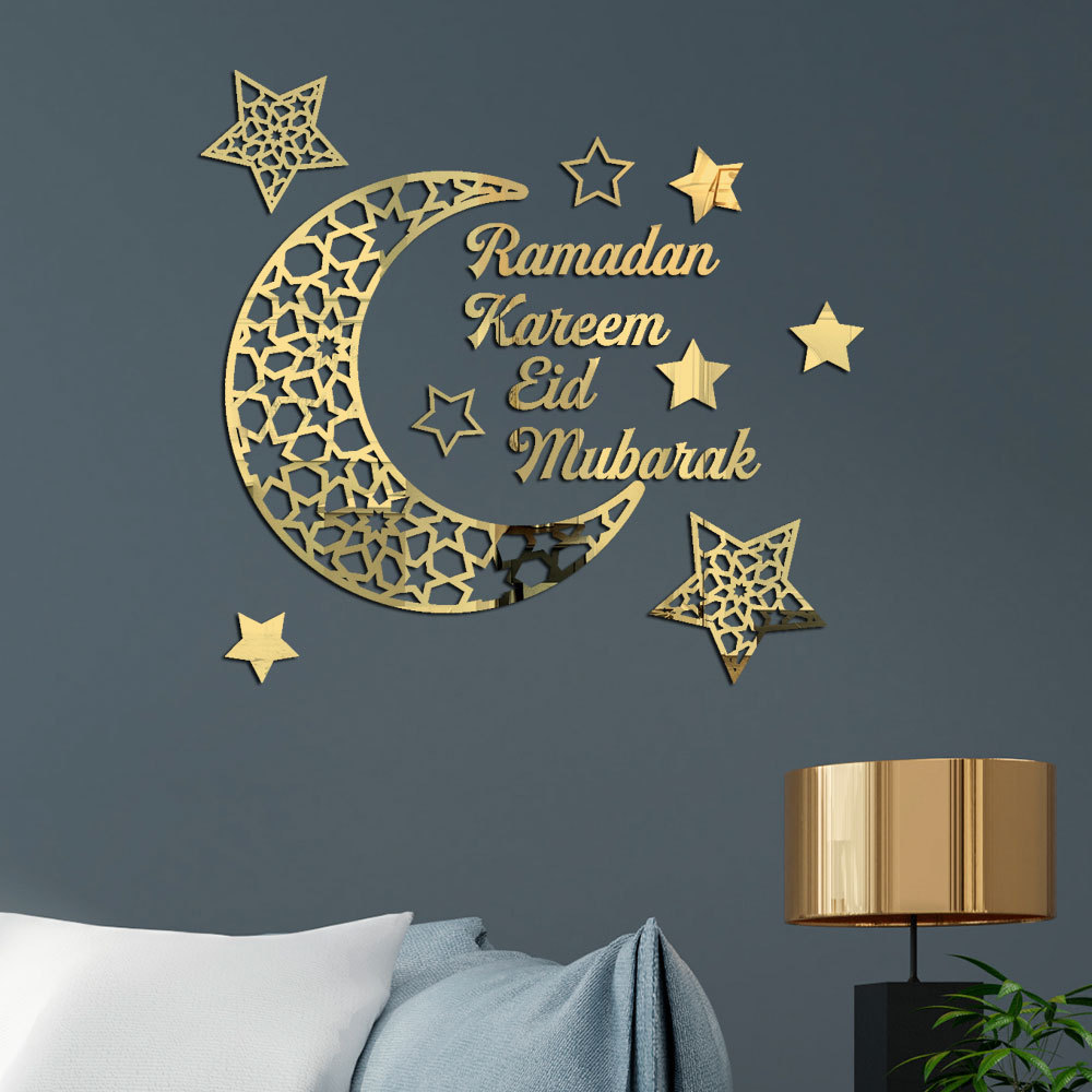 Mirror Stickers Moose Ramadan Kareem Crescent Acrylic Mirror Stickers 3D Three-Dimensional Self-Adhesive Wall Stickers