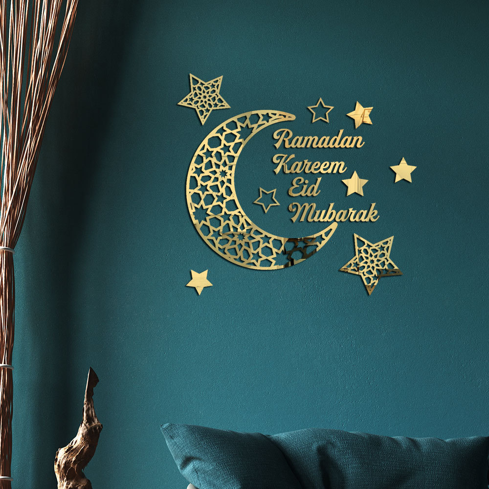 Mirror Stickers Moose Ramadan Kareem Crescent Acrylic Mirror Stickers 3D Three-Dimensional Self-Adhesive Wall Stickers