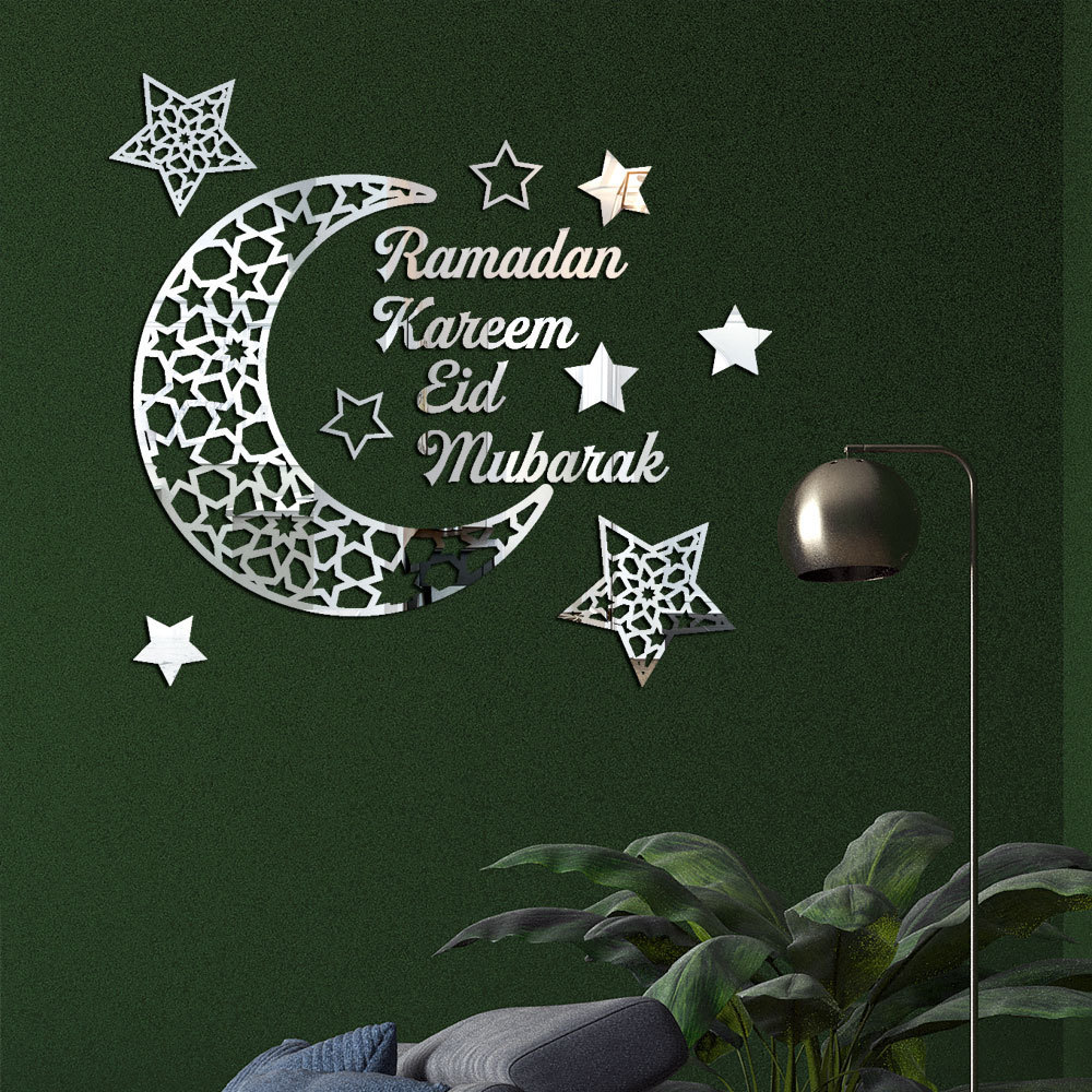 Mirror Stickers Moose Ramadan Kareem Crescent Acrylic Mirror Stickers 3D Three-Dimensional Self-Adhesive Wall Stickers