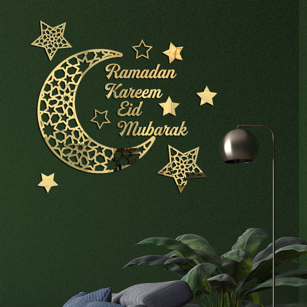 Mirror Stickers Moose Ramadan Kareem Crescent Acrylic Mirror Stickers 3D Three-Dimensional Self-Adhesive Wall Stickers