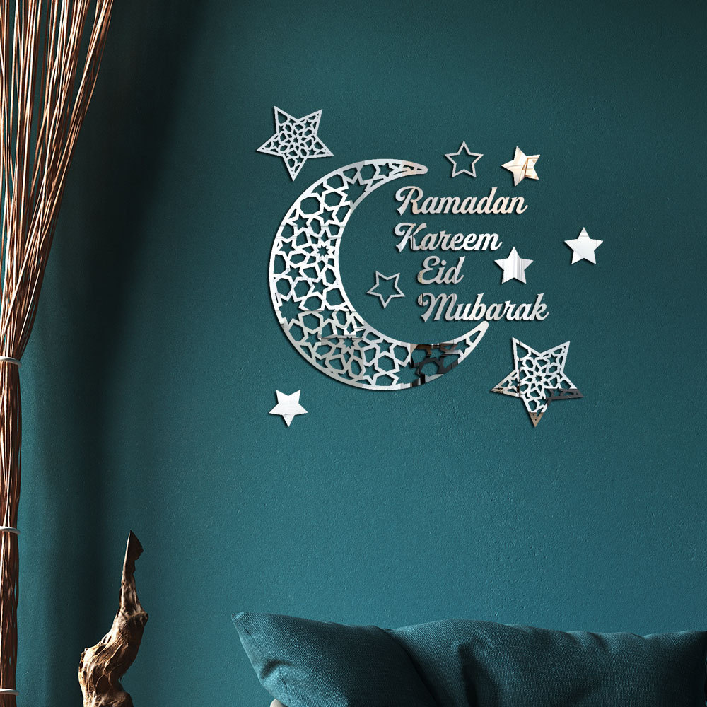 Mirror Stickers Moose Ramadan Kareem Crescent Acrylic Mirror Stickers 3D Three-Dimensional Self-Adhesive Wall Stickers