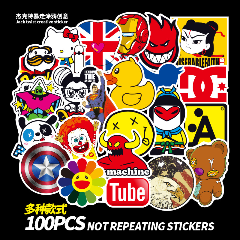 100 Pieces of NonRepeated NonInfringement Graffiti Stickers Car Sticker Stickers Manufacturers Cartoon Luggage Stickers