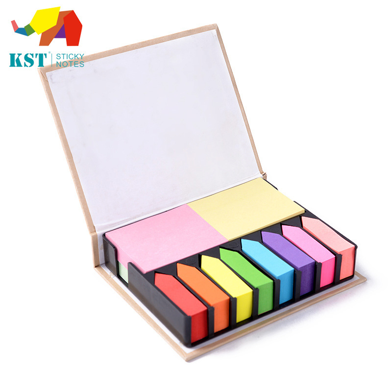 Eco-friendly Kraft Paper Shell Post-It Notes Set Note Paper Crayon Color Arrow Fluorescent Color Message Sticker Wholesale