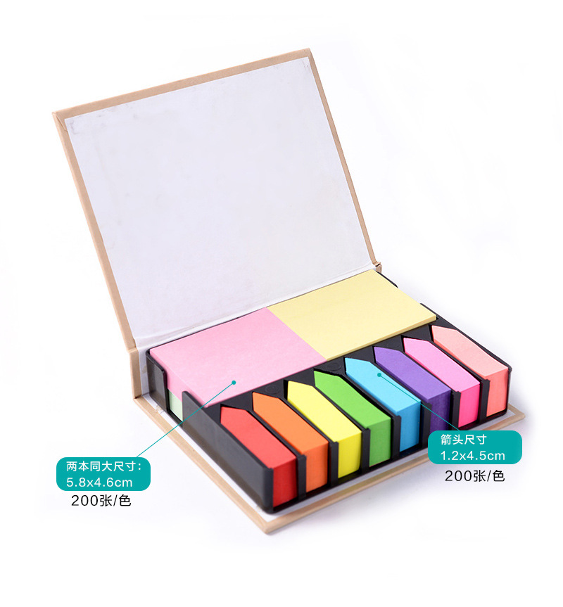 Eco-friendly Kraft Paper Shell Post-It Notes Set Note Paper Crayon Color Arrow Fluorescent Color Message Sticker Wholesale