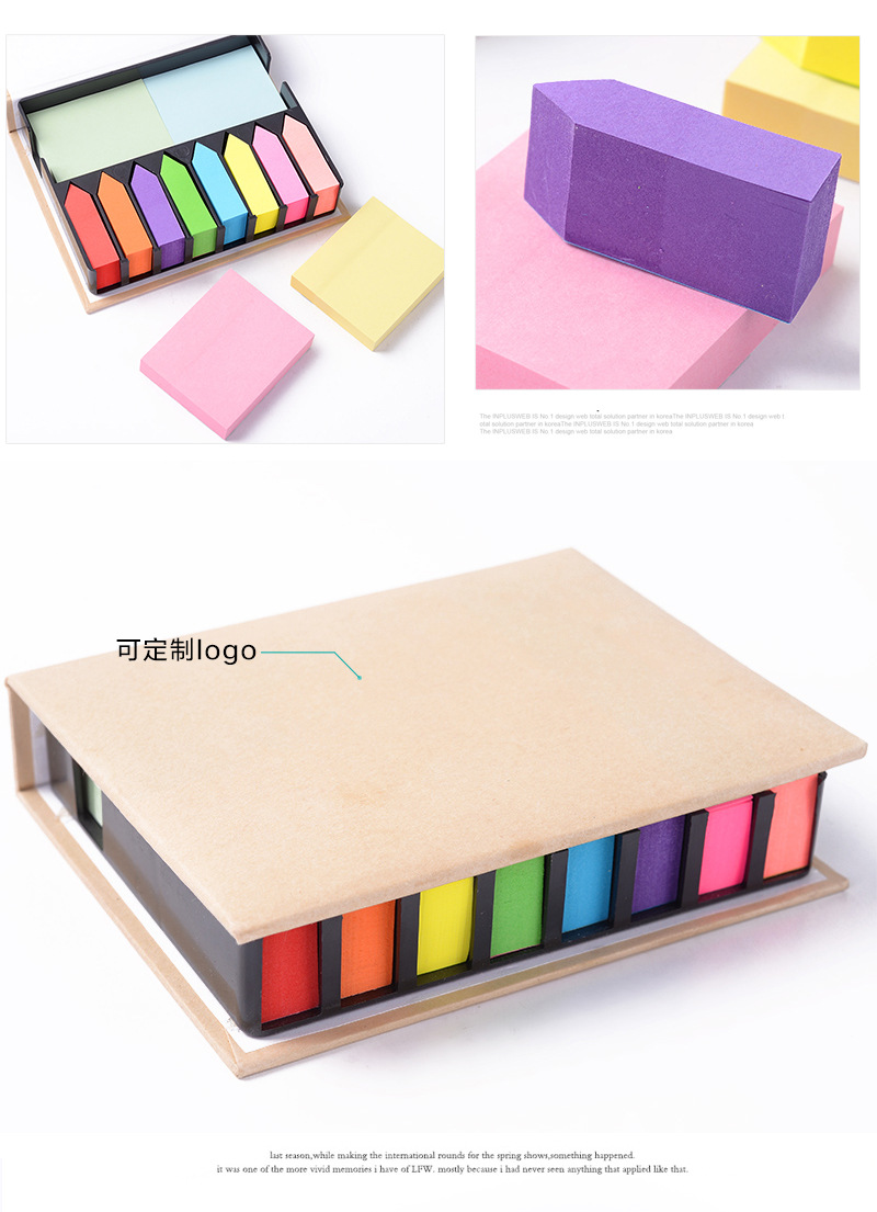Eco-friendly Kraft Paper Shell Post-It Notes Set Note Paper Crayon Color Arrow Fluorescent Color Message Sticker Wholesale