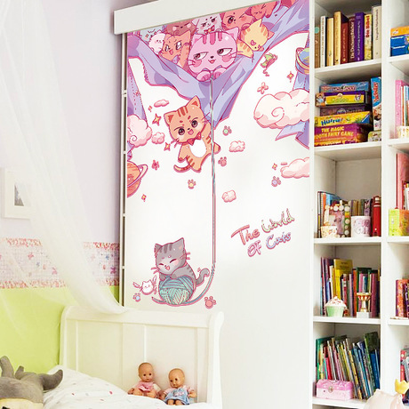 Sk9365 Cat Series Door Sticker Children&#039;s Room Entrance Door Office Dining Milk Tea Shop Cartoon Decorative Wall Stickers