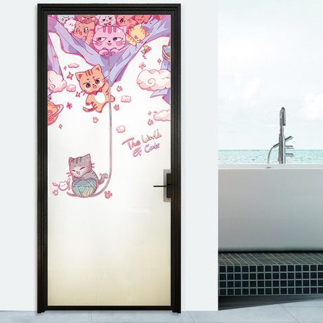 Sk9365 Cat Series Door Sticker Children&#039;s Room Entrance Door Office Dining Milk Tea Shop Cartoon Decorative Wall Stickers