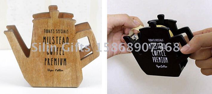 2019 portable desktop tape cutter tape holder office stylish retro coffee pot wooden tape holder cutter gifts