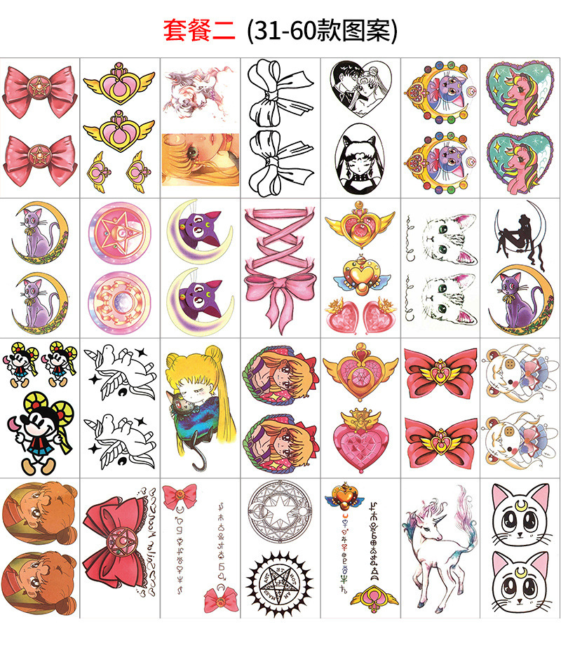 Plant Ink Printing Cartoon Pretty Girl Warrior Easy to Remove Tattoo Sticker Personality Tattoo Sticker Customization