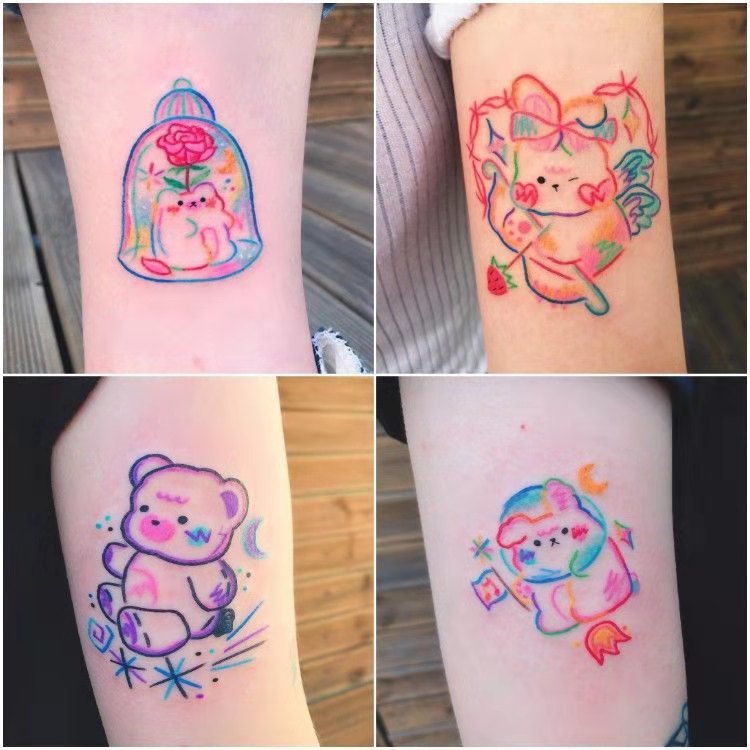 Plant Ink Printing Cartoon Pretty Girl Warrior Easy to Remove Tattoo Sticker Personality Tattoo Sticker Customization