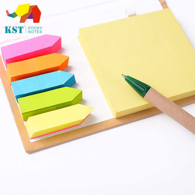 Environmental Protection Kraft Paper Shell Post-It Notes Environmental Pen Set Note Paper Yellow Paper Fluorescent Arrow Color Message Sticker