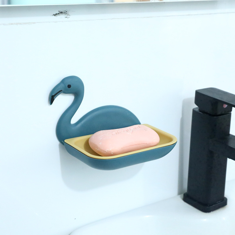 Punch-Free Drain Swan Soap Dish, Transparent Wall-Mounted Soap Box