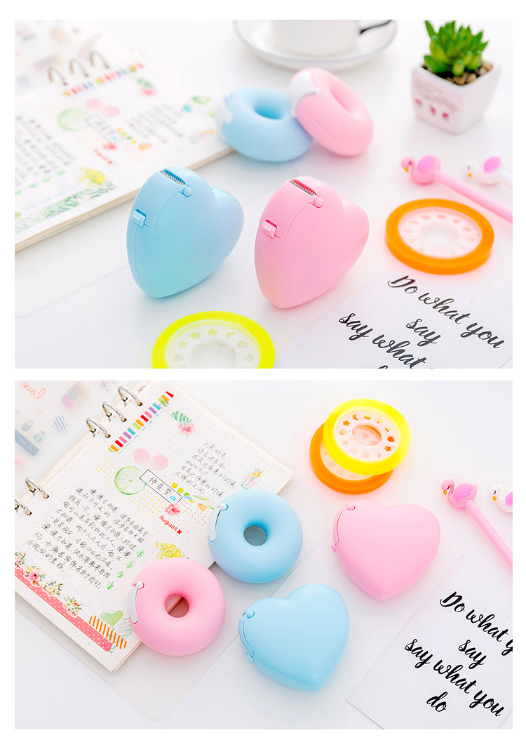 Creative cartoon stationery portable donut tape holder invisible tape cutter with small adhesive tape inside Creative cartoon stationery portable donut tape holder invisible tape cutter with small adhesive tape inside