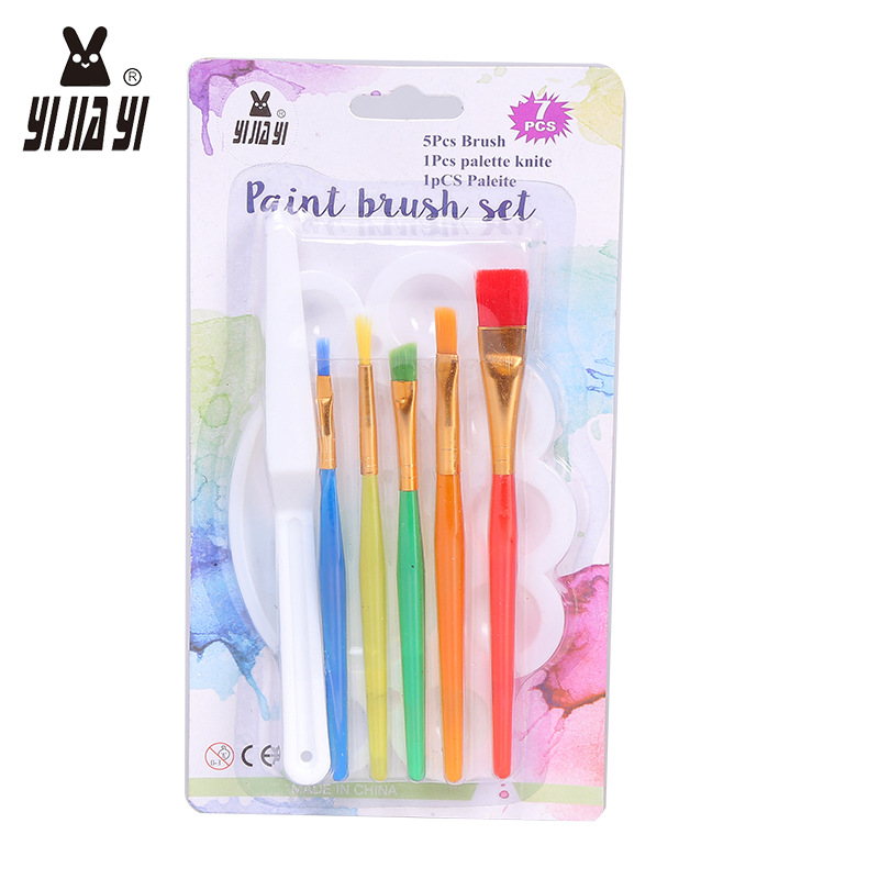 Children&#039;s art brush 7 sets of candy color plastic water color pen with clay plastic knife + color palette manufacturers 