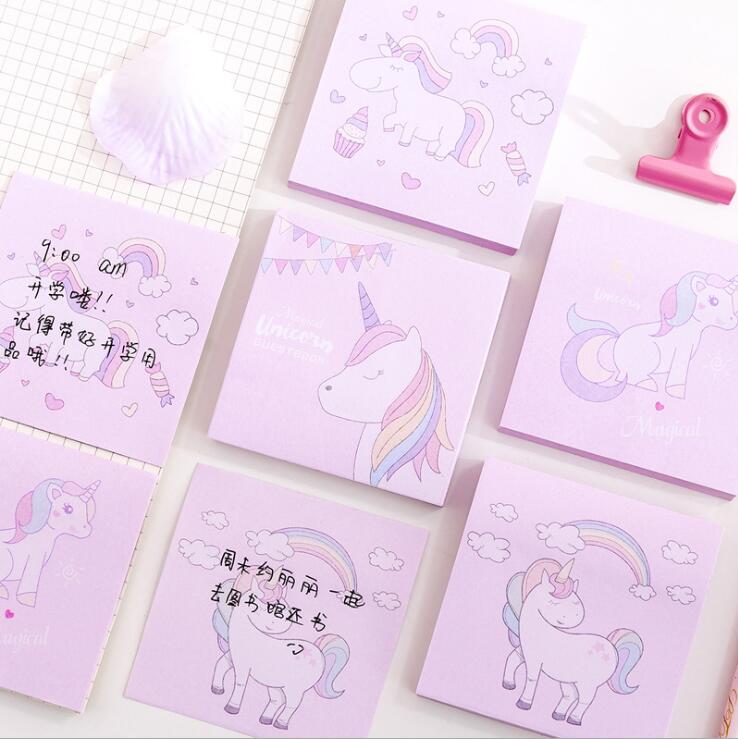 Japanese and Korean Creative New Cartoon Unicorn Square Notepad Sticky Notes Note Sticker Student Message Post-It Notes