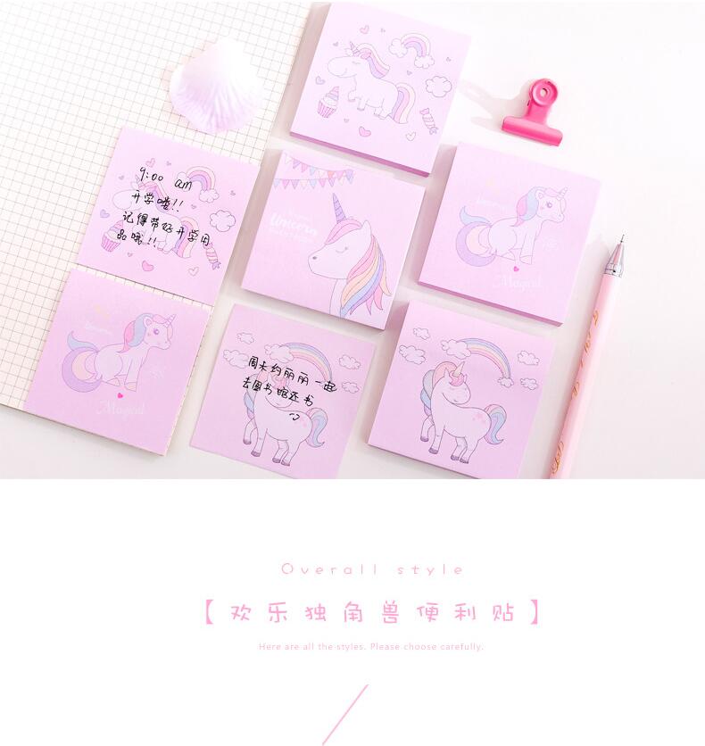 Japanese and Korean Creative New Cartoon Unicorn Square Notepad Sticky Notes Note Sticker Student Message Post-It Notes
