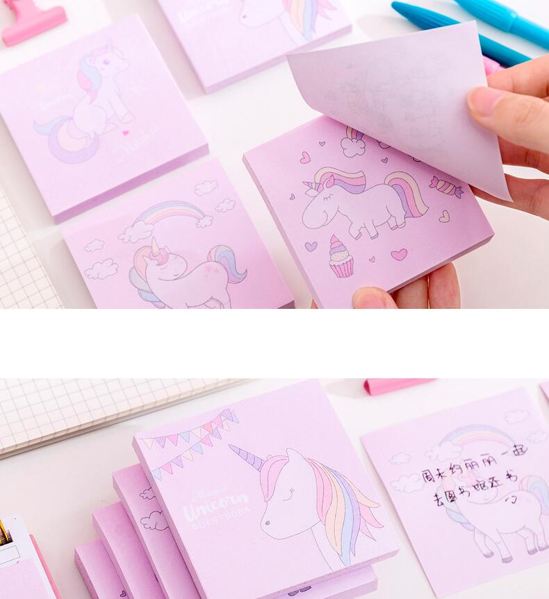 Japanese and Korean Creative New Cartoon Unicorn Square Notepad Sticky Notes Note Sticker Student Message Post-It Notes