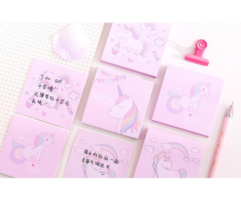 Japanese and Korean Creative New Cartoon Unicorn Square Notepad Sticky Notes Note Sticker Student Message Post-It Notes