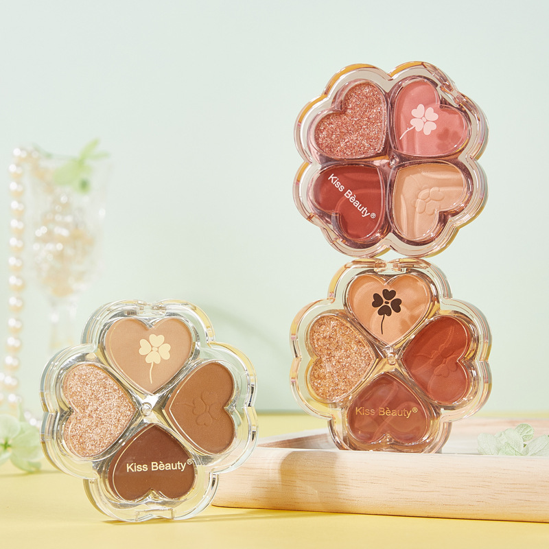 Kiss Beauty Clover Four Color Eyeshadow Palette Earth Color Daily Makeup Matte Shimmer Student Eye Shadow Nude Makeup