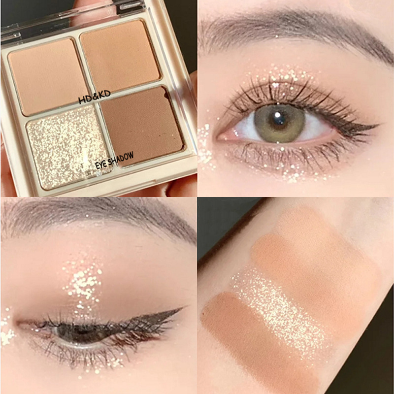 Hdkd Mini Four Color Eyeshadow Palette Ins Super Popular Earth Color Parity Female Student Sequin Eyeshadow One Piece Dropshipping