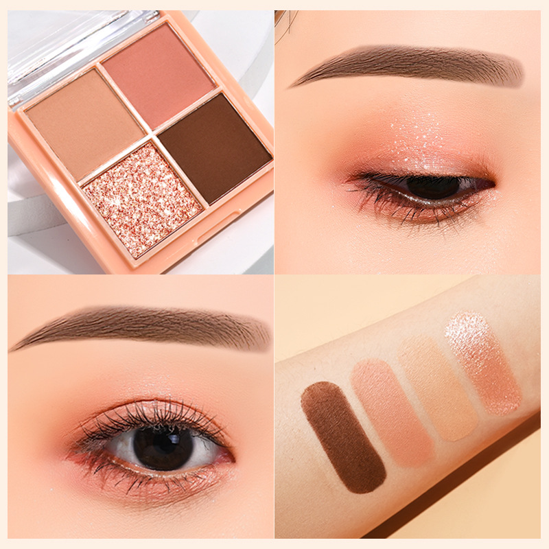 Hdkd Mini Four Color Eyeshadow Palette Ins Super Popular Earth Color Parity Female Student Sequin Eyeshadow One Piece Dropshipping
