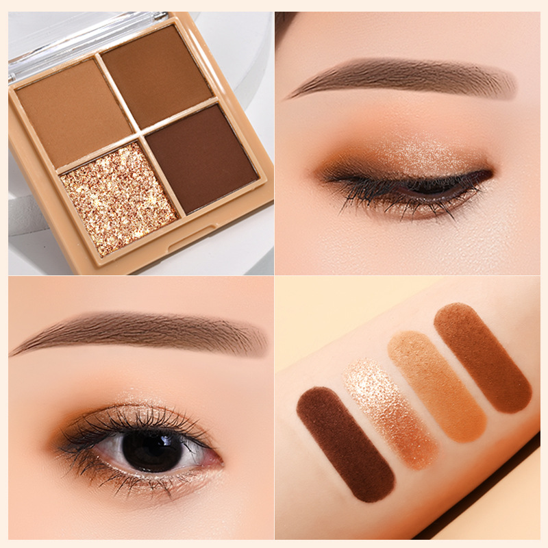 Hdkd Mini Four Color Eyeshadow Palette Ins Super Popular Earth Color Parity Female Student Sequin Eyeshadow One Piece Dropshipping
