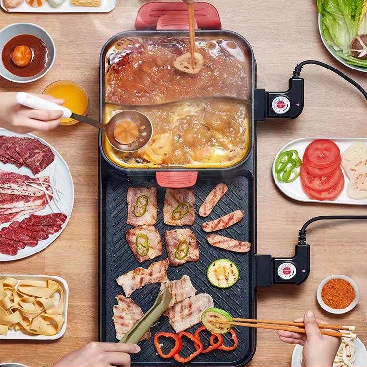 Winter Essential Pot Cooking and Baking Makeup Palette Multi-Functional Rinse Barbecue Plate Separated Gift Pot Household Electric Rinse and Roast Pot