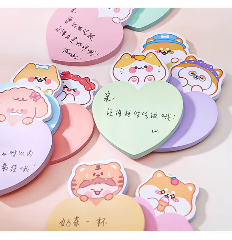 Cartoon Love Cute Pet Sticky Notes Student Ins Girl Heart Note Sticker Message-Leaving Memo Can Be Pasted Note Pad