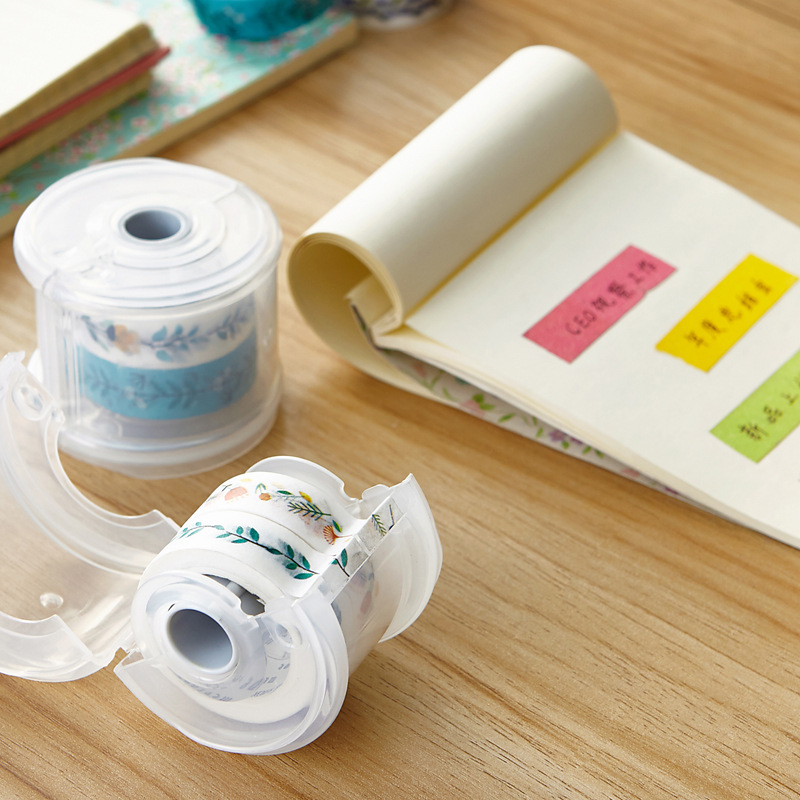 Round Simple Tape Cutter Portable Mini Office Small Tape Chicken Meat Cutter Dust-Proof Desktop Stationery with Cover