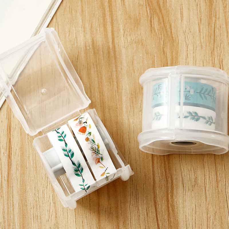 Round Simple Tape Cutter Portable Mini Office Small Tape Chicken Meat Cutter Dust-Proof Desktop Stationery with Cover