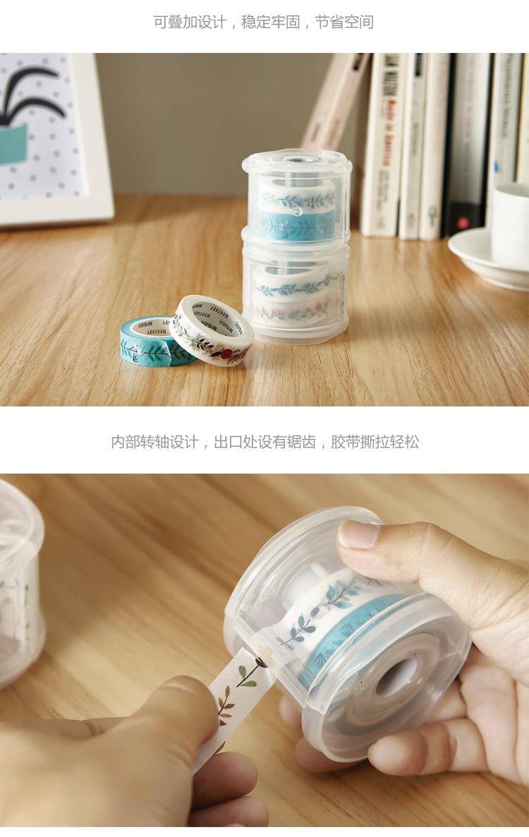 Round Simple Tape Cutter Portable Mini Office Small Tape Chicken Meat Cutter Dust-Proof Desktop Stationery with Cover