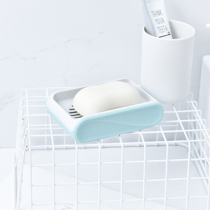 Blue Soap Dish Drain Household Portable Creative Soap Holder Plastic Laundry Double-Layer Double-Grid Soap Box