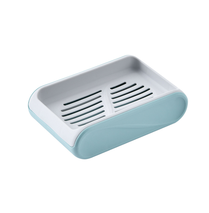 Blue Soap Dish Drain Household Portable Creative Soap Holder Plastic Laundry Double-Layer Double-Grid Soap Box