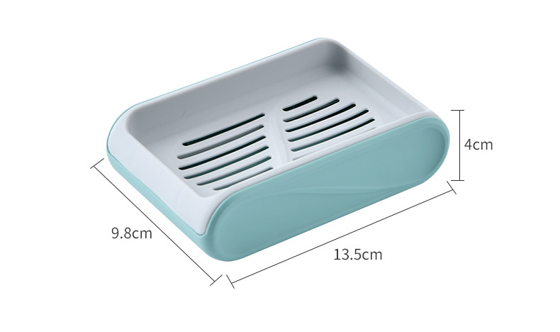 Blue Soap Dish Drain Household Portable Creative Soap Holder Plastic Laundry Double-Layer Double-Grid Soap Box