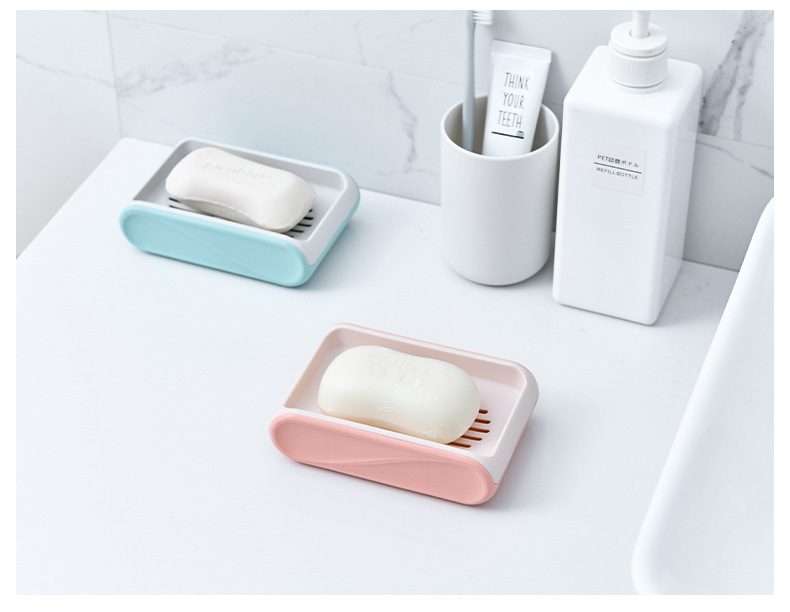 Blue Soap Dish Drain Household Portable Creative Soap Holder Plastic Laundry Double-Layer Double-Grid Soap Box
