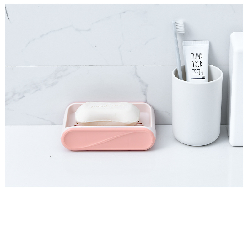 Blue Soap Dish Drain Household Portable Creative Soap Holder Plastic Laundry Double-Layer Double-Grid Soap Box